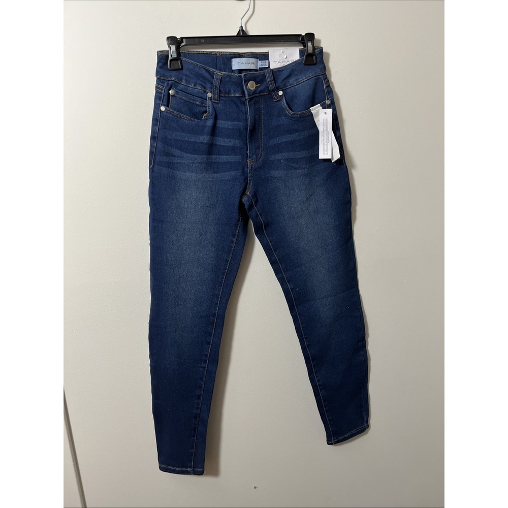 Tahari Premium Women's Kelly Jeans 6 28 Classic Mid-rise Skinny Blue Dark Wash